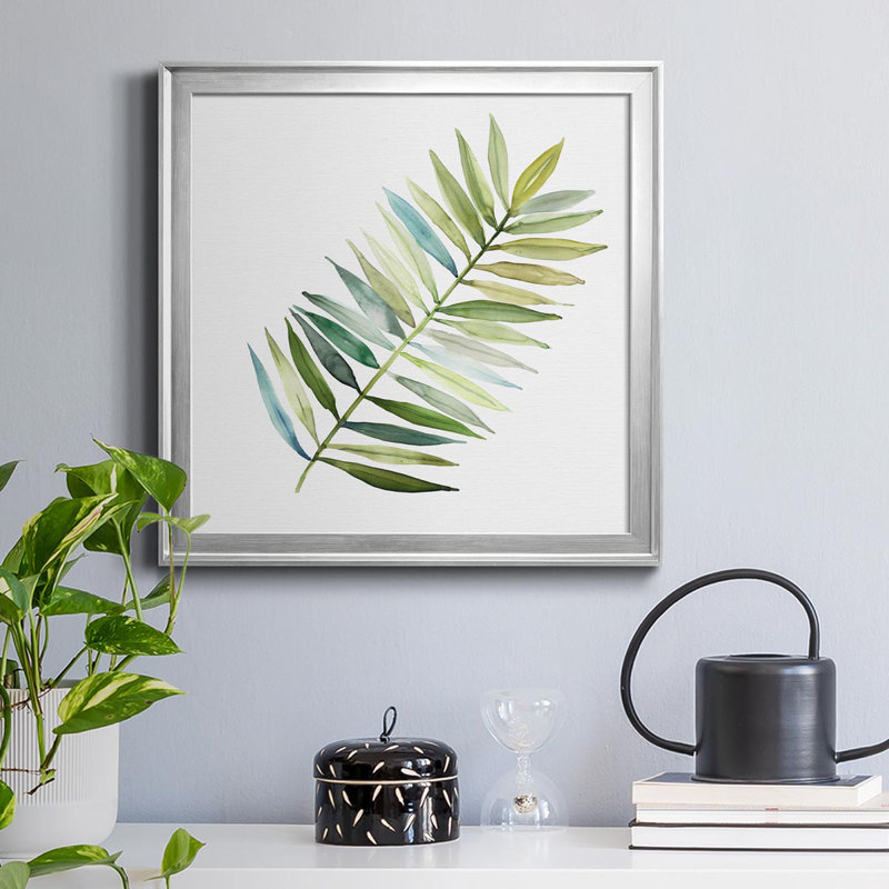 Palmier II - peinture sur toile encadrée, H 30,5 po x l 30,5 po x P 1,5 po, Argent