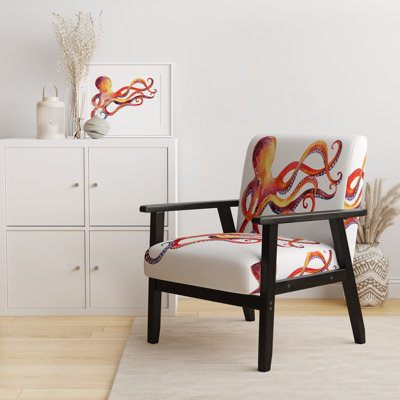 Orange Octopus - Animals Upholstered Arm Chair