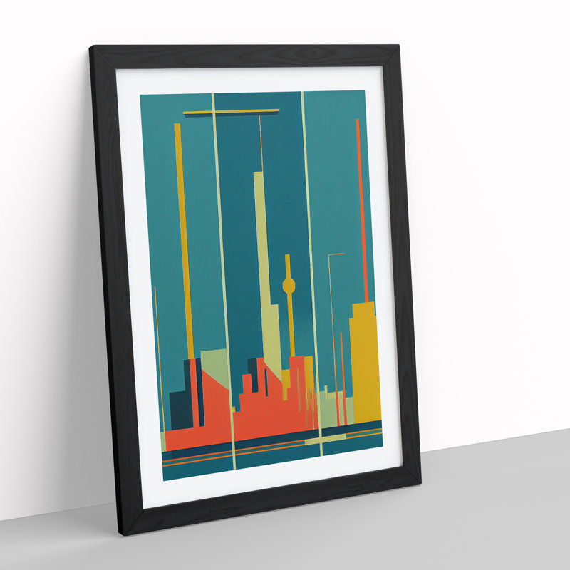 City Skyline Retro No.3 - Single Picture Frame Print, 64cm H x 46cm W x 2cm D, Black