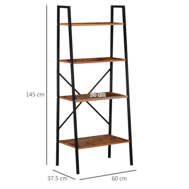 Devrek 145cm H x 60cm W Steel Ladder Bookcase, Black/Wood