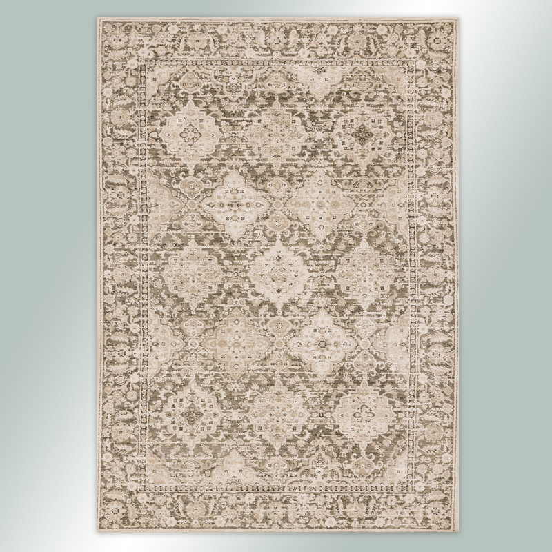 Traditional Taupe Olive Elegant Textured Classic Area Rug, Rectangle 5'3" x 7'5"
