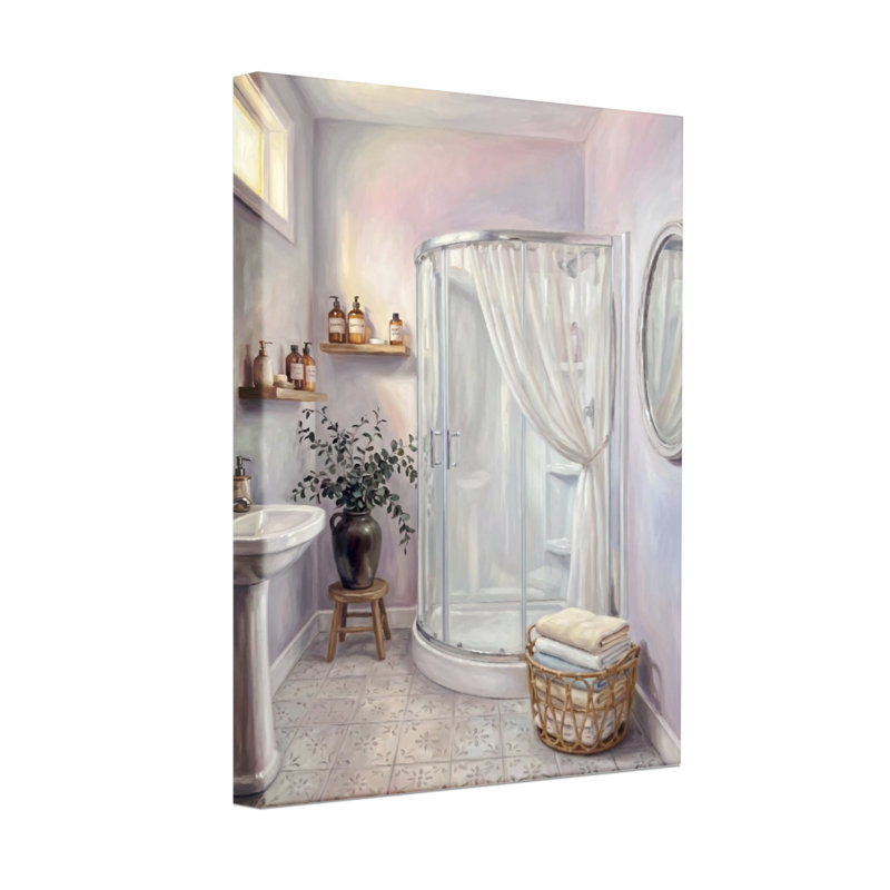Bath & Laundry Bathroom Scene With Shower And Sink, 18" H x 12" W