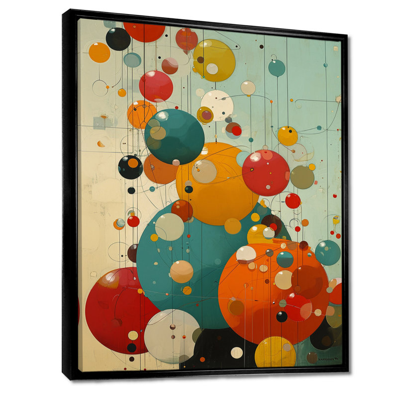 Rétro joie circulaire - salon d'art mural géométrique, H 20 po x l 12 po x P 1 po, Toile avec cadre flottant noir