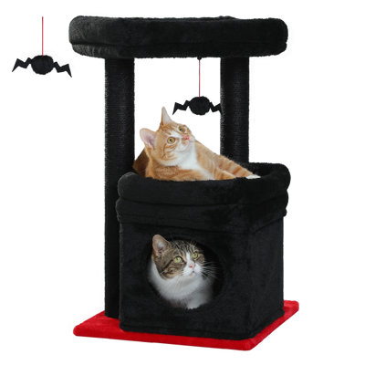 Arbre à chat, tour de chat gothique pour chats avec condos privé, poteaux à griffer en sisal naturel et pompon moelleux pour petits chats - noir