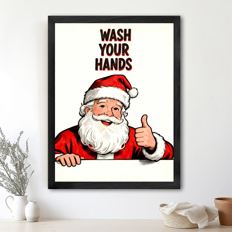 Art encadré noir, père Noël, rappel de lavage à la main, impressions sur toile de style rétro, H 25 po x l 17 po