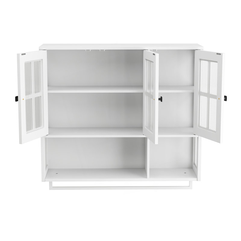 Armoire murale de salle de bain, armoire murale 3 portes avec espace de rangement ouvert et caché, Blanc