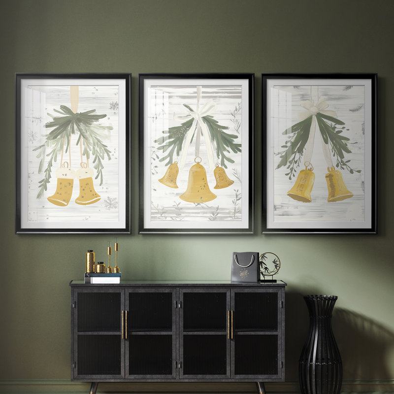Christmas Holiday Art CECXIV - Impression sur mesure encadrée de qualité supérieure - 3 pièces, H 27 po x l 39 po, Noir