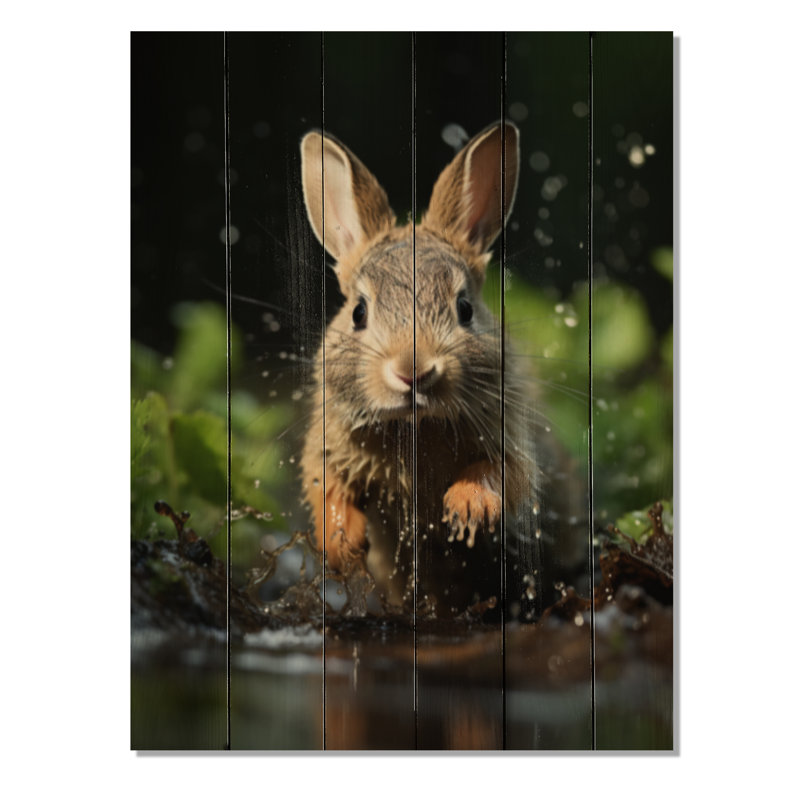 Rabbit Energetic Hopper sur impression sur bois, H 20 po x l 10 po x P 0,78 po