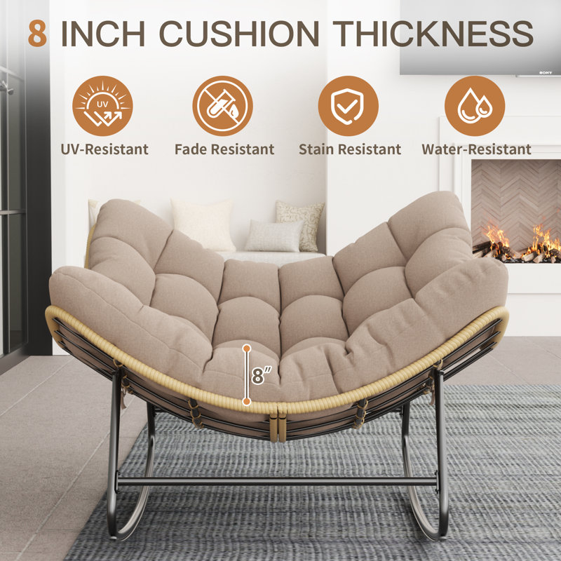 Très grande chaise berçante d'extérieur Papasan avec coussin, Beige, 1