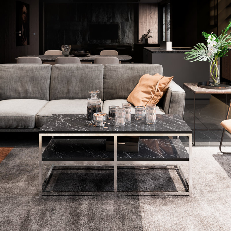 Deamontae 110cm W Coffee Table, Black, Chrome