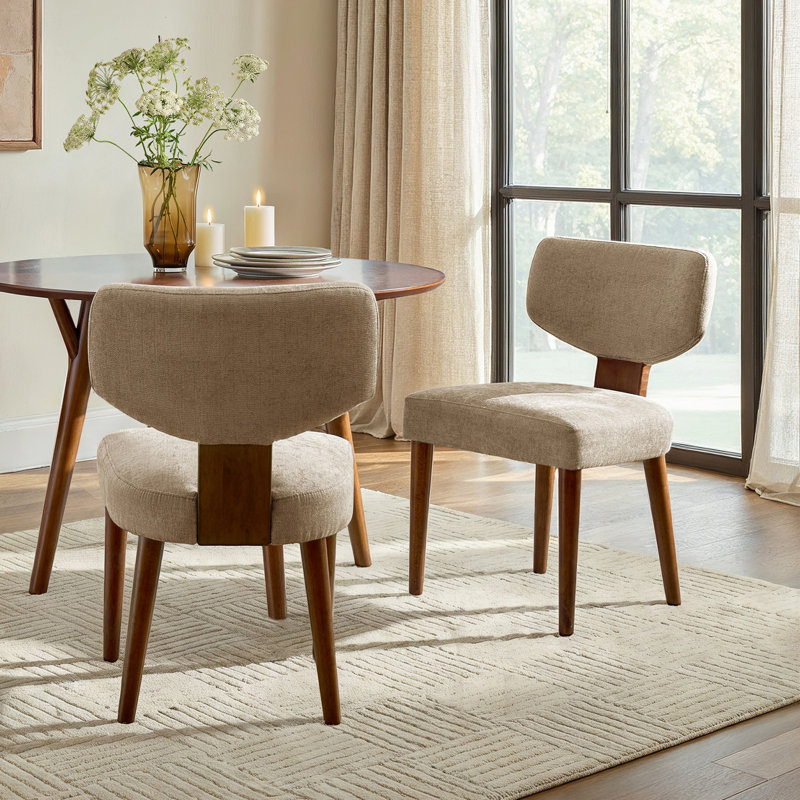 Mid Century Modern Upholstered Dining Chairs, Sand