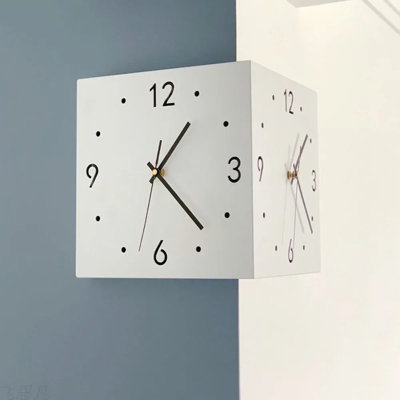 Double Sided Corner Wall Clock with Analogue and Digital Display