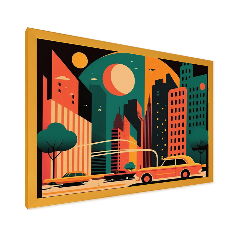 Futuriste paysage urbain I - reproduction sur toile, H 30 po x l 40 po x P 1,5 po, Impression dorée sur toile encadrée