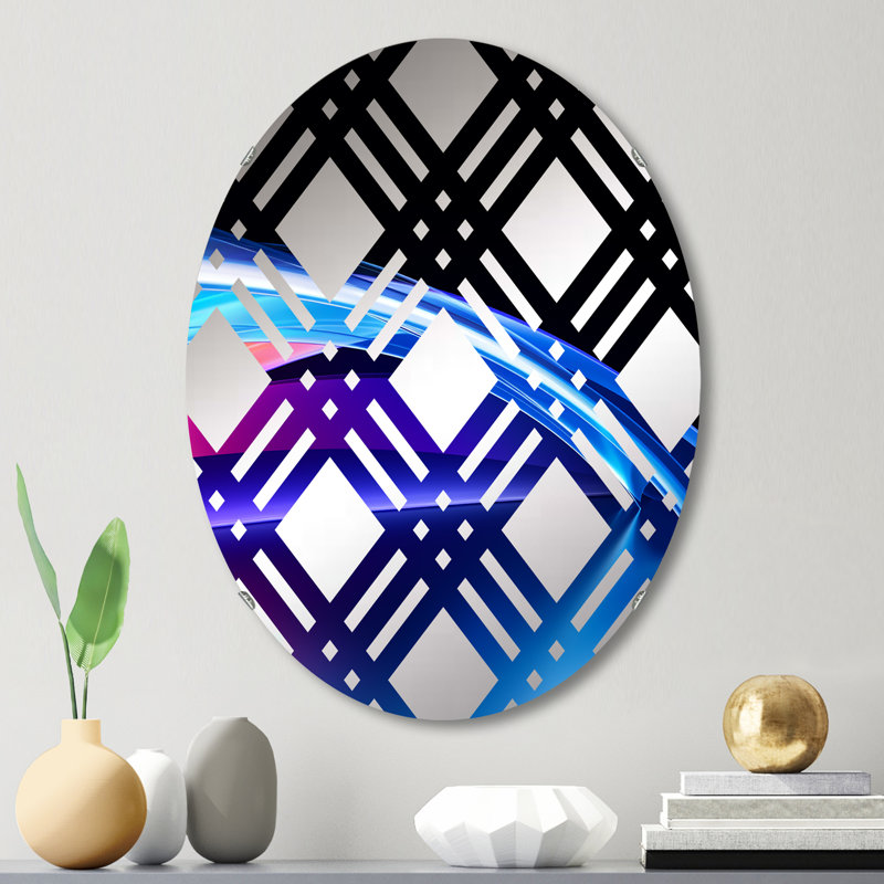 Blue Prism Pulse - Miroir décoratif à carreaux | Ovale, 29,5 po x 19,6 po