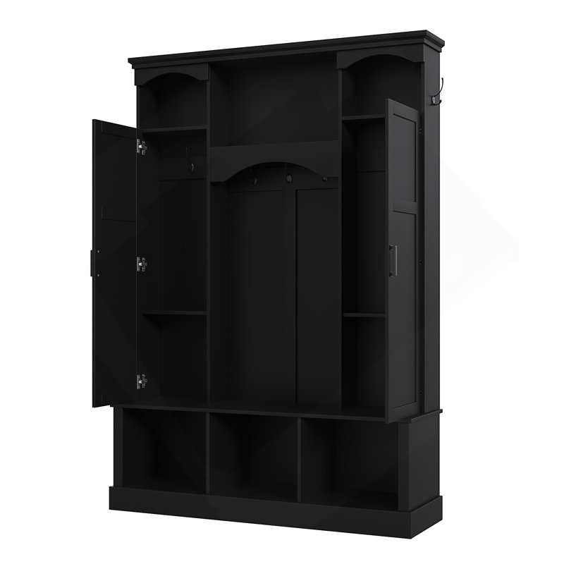 Modern All-in-One Hall Tree with Adjustable Shelves, Classic Arched Farmhouse Storage Bench, and Elegant Entryway Organizer