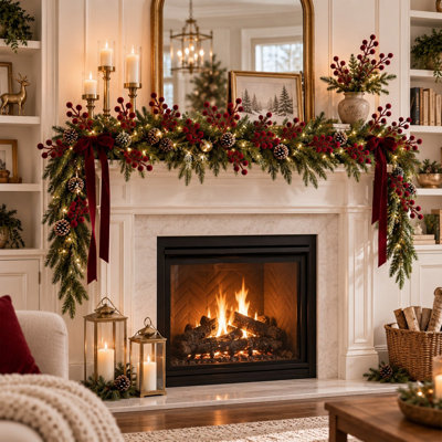 60-Piece 6.5" Burgundy Velvet Holly Berry Stem Set for Christmas Decor