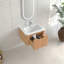 Armoire de salle de bain flottante murale 24 po pré-assemblée à bord arrondi de couleur noyer naturel avec cuve en céramique blanche-129683852