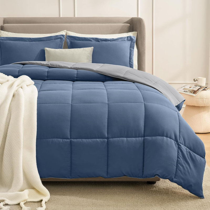 Comforter Set, All Season Down Alternative Reversible Comforter Set, Brown/Beige, Twin Comforter + 1 Standard Sham