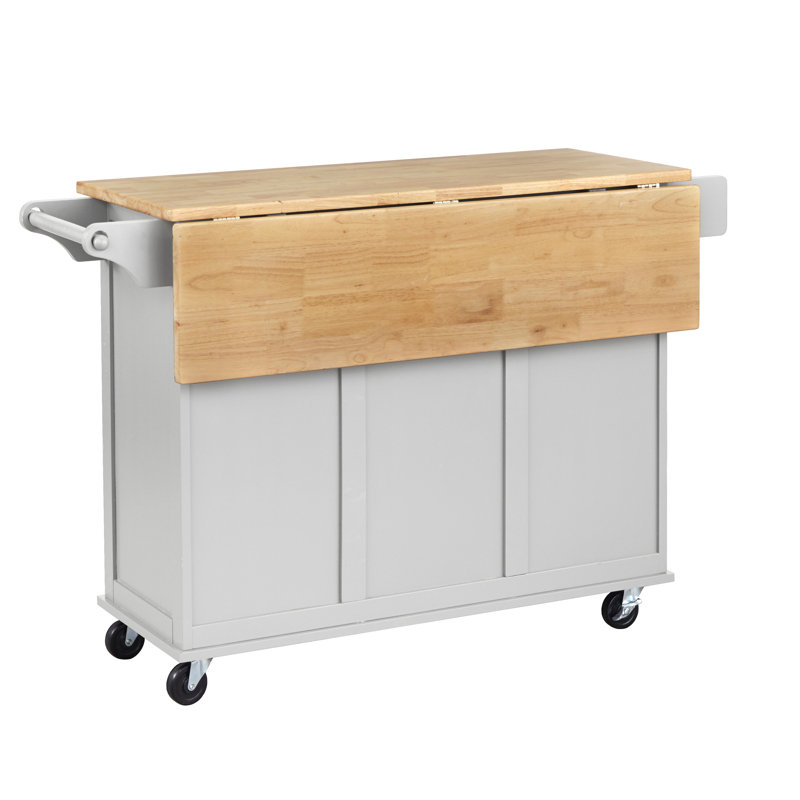 Orton 53.75" Kitchen Island with Locking Wheels, Gray