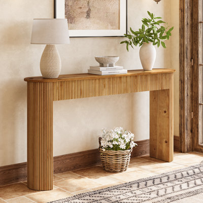 Solid Wood Console Table, 63" Fluted Entryway Table Sofa Table for Living Room, Hallway