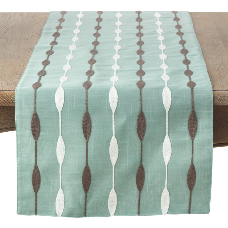 Atropos Modern Embroidery Table Runner, Aqua, 16" x 108"