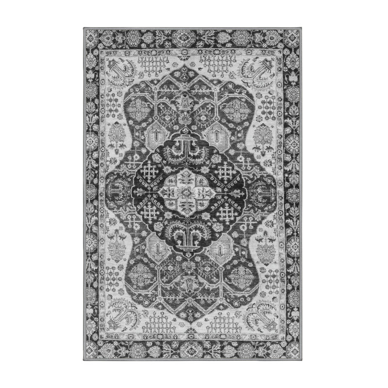 Tapis oriental gris en laine / polyester tissé à la machine 6 pi x 9 pi Oriental