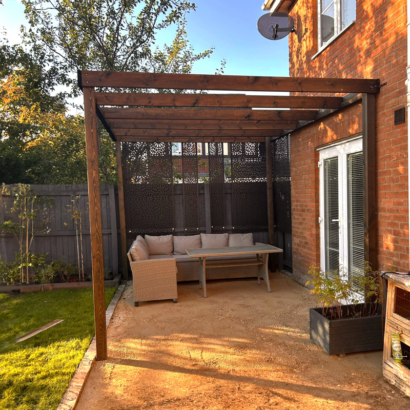 Randi 2.7m x 2.4m Manufactured Wood Pergola, 270cm H x 300cm W x 300cm D, Rustic Brown