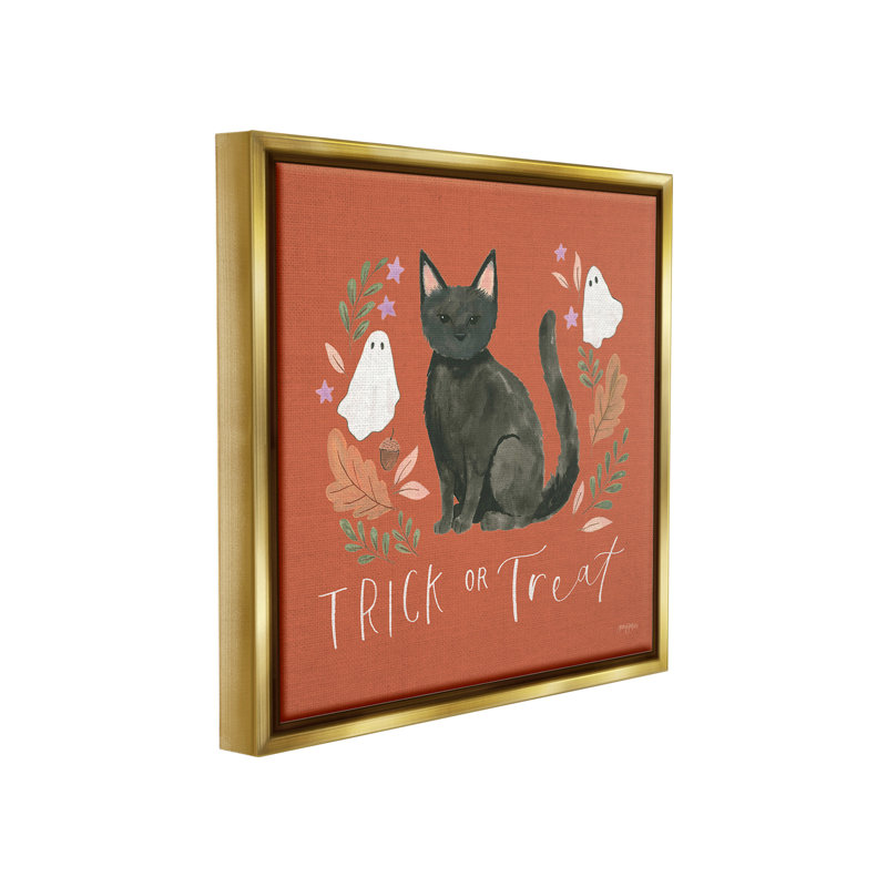 "Trick Or douceur de chat" par Jenaya Jackson sur toile, Cadre flottant métallique doré, H 18 po x l 18 po