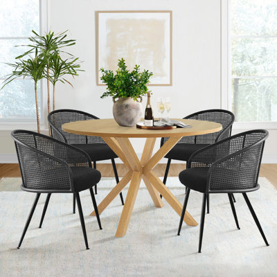 Bertwalda 4 - Person Dining Table Sets With 39.4'' Round Table & 4 Upholstered Boucle Armchairs