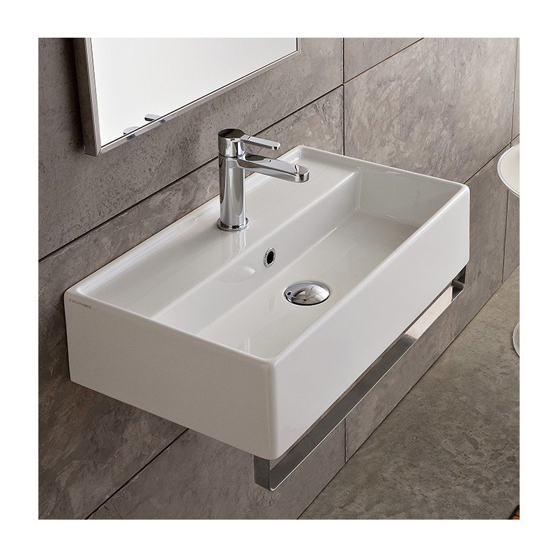 Scarabeo By Nameeks Teorema 13.8'' White/Chrome Ceramic Rectangular Bathroom Sink with Overflow, No Hole