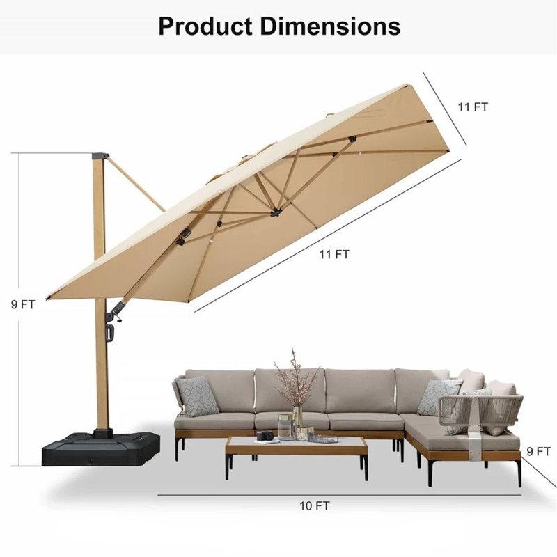 Parasol de patio en porte-à-faux 11 pi x 11 pi Arlmont & Co. Palace, beige, Beige