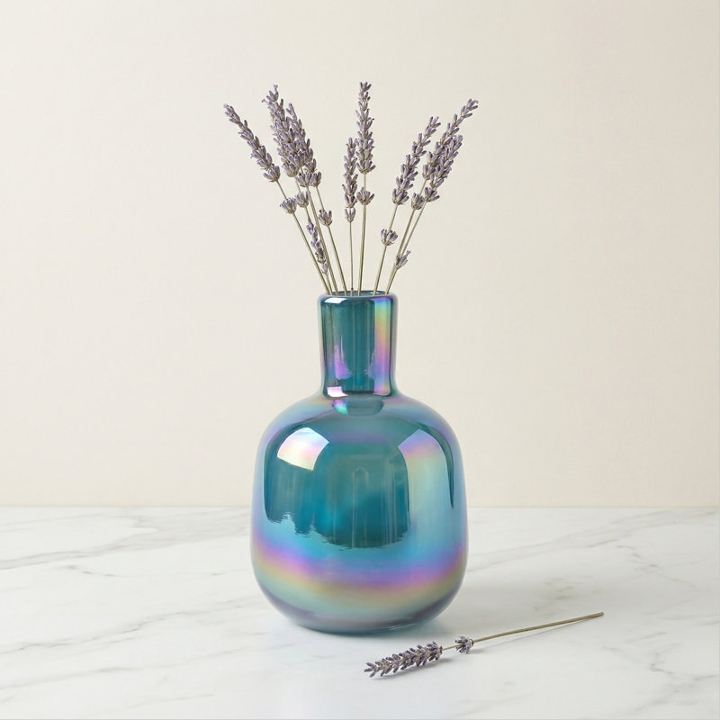 Opaline 5" Iridescent Blue Glass Bud Vase For Small Flowers, Blue / Grey