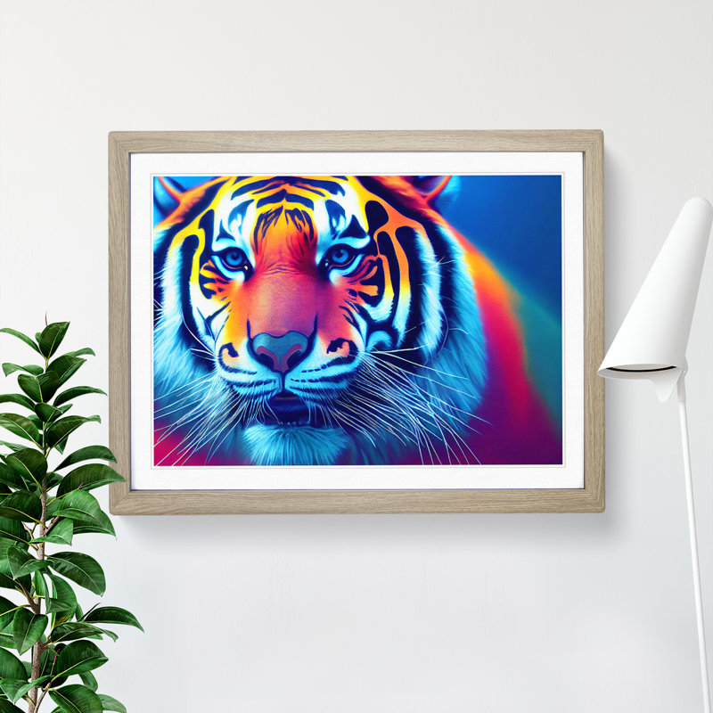 Tiger Colours Vol.2 - Single Picture Frame Print, 46cm H x 64cm W x 2cm D, Oak Framed