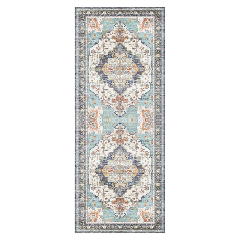 Oriental Area Rug, Vintage Low Pile Non-Slip Machine Washable Area Rug, Runner 80 x 300 cm