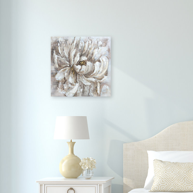 Fleur - peinture sur toile tendue, H 20 po x l 20 po x P 1,5 po