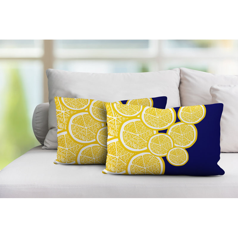 Coussin lombaire intérieur / extérieur jaune citron, Bleu marine