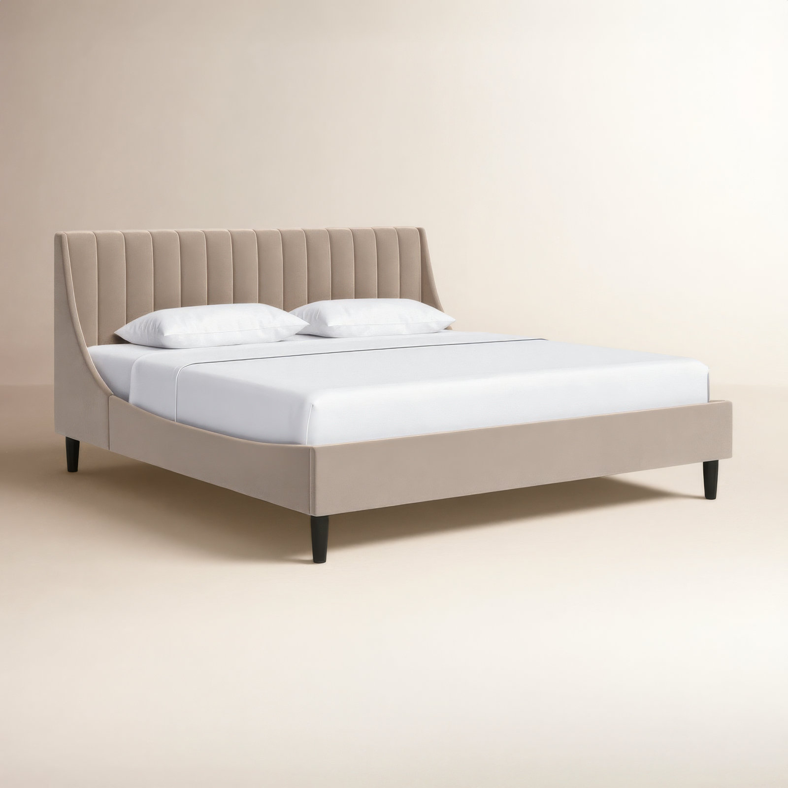 Helaina Velvet Upholstered Wingback Bed, King, Mink Velvet