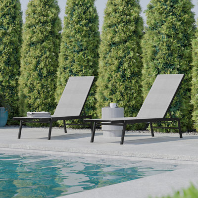 Aubreeana All-Weather PVC-coated Polyester Adjustable Chaise Lounge Chairs by Hokku Designs