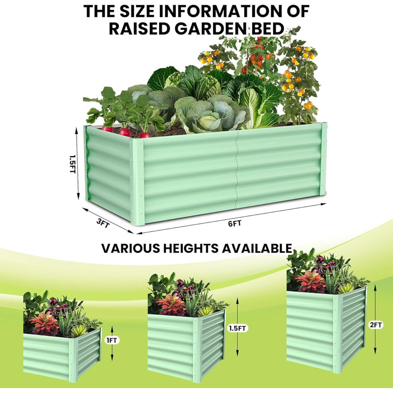 Metal Raised Garden Bed, 46cm H x 91.5cm W x 183cm D, Set of 2, Green