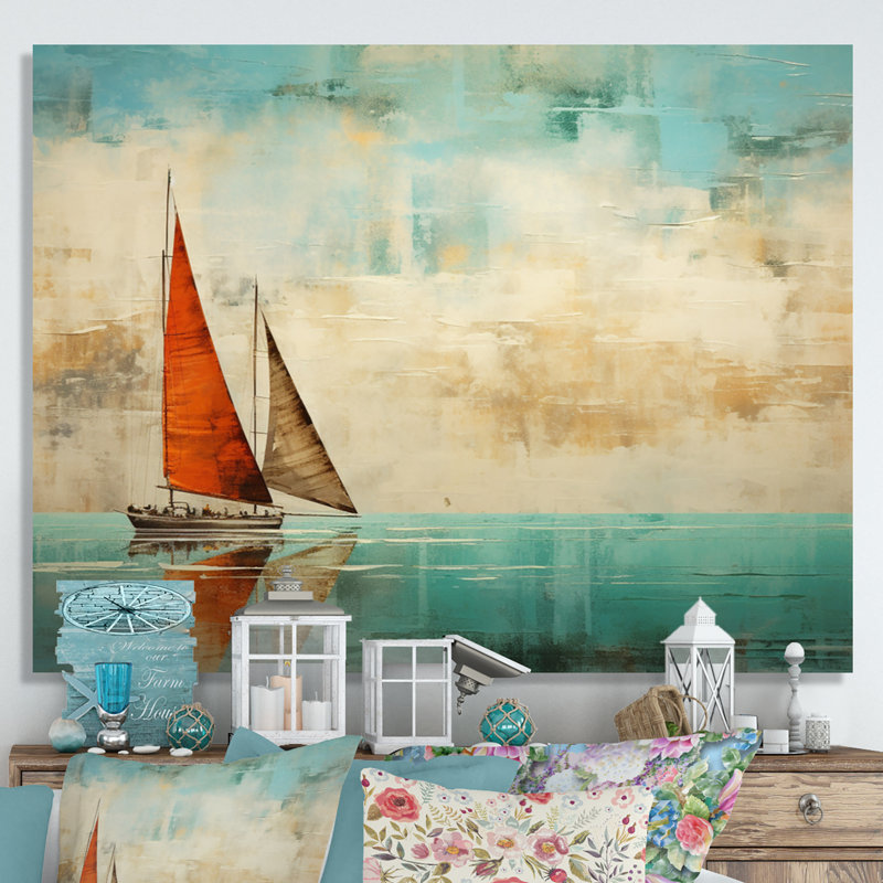Bateau abstrait côtier III - reproduction d'art sur toile, H 30 po x l 40 po x P 1,5 po, Toile tendue