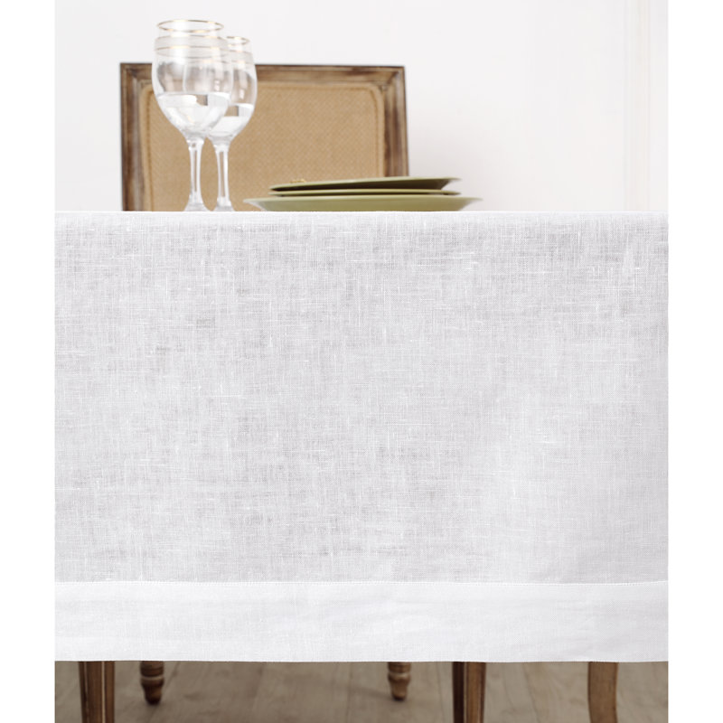 100% Pure Linen Tablecloth - Fete, White, 84" L x 60" W