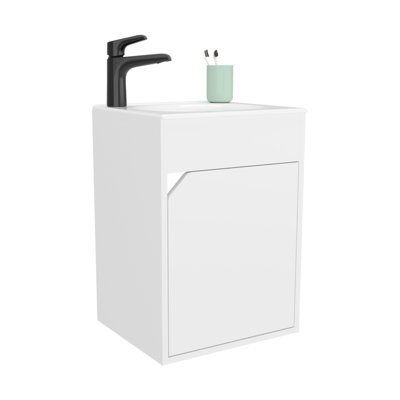 Meuble-lavabo flottant blanc à une porte, charnière européenne à fermeture en douceur, option d'espace, matériau rectangulaire et moderne épuré, fonction 11h x 26w 19j, unité, finition, 21,6h 15,6w