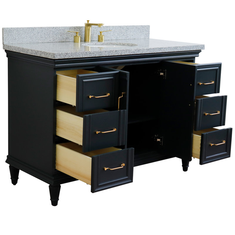Ensemble de meuble-lavabo simple Fountainbleau, Bleu, Granit gris, 49"
