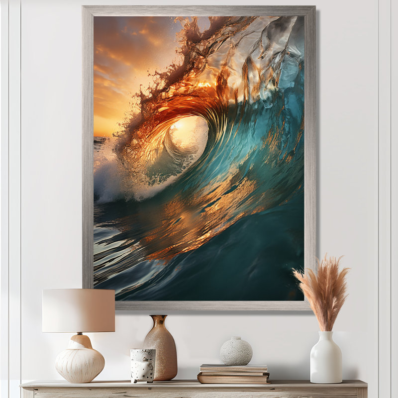 Beach Photo Sunlit Waves X - Coastal Beach, reproductions encadrées, L 24 po x H 32 po x P 1 po, Cadre flottant doré
