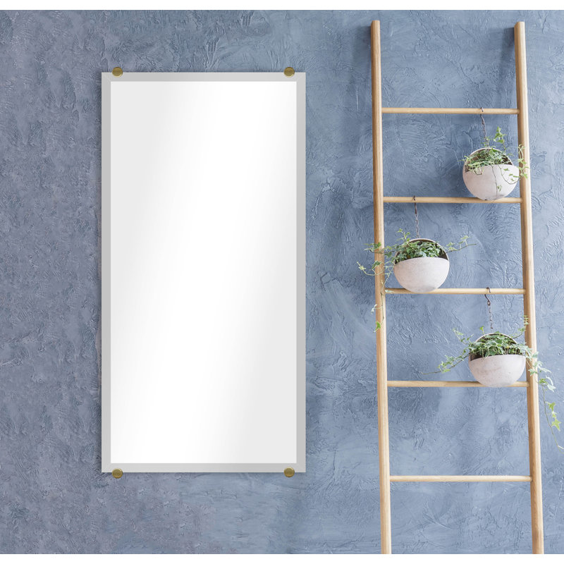 Mansell Beveled Frameless Wall Mirror, Brass, 60" H x 31" W