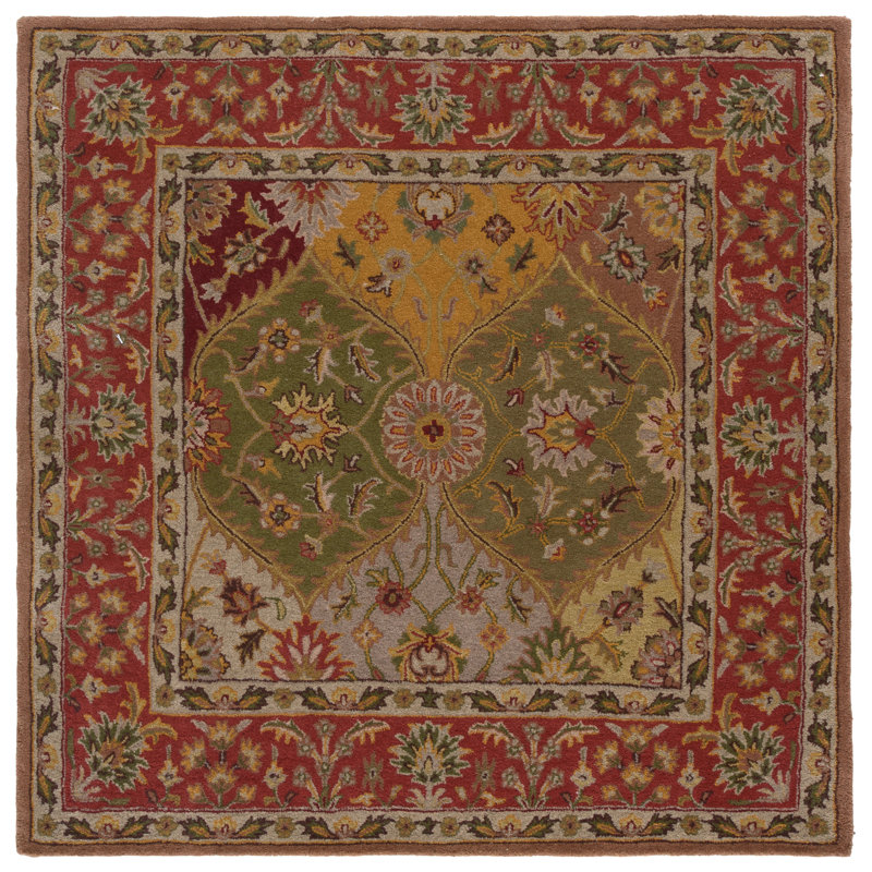 Geno Hand Tufted Wool/Cotton/Latex Oriental Rug in Red/Yellow/Green, Square 8'