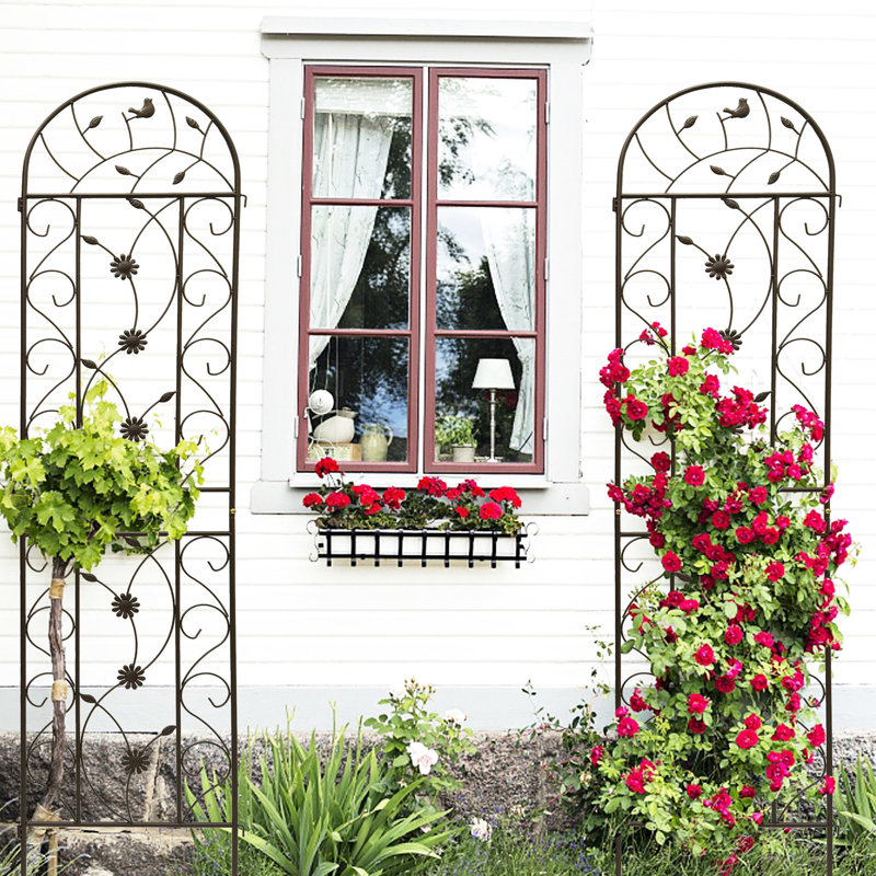 Paquet de 2 treillis de jardin en métal antirouille de 86,7 po x 19,7 po, aide à la floraison extérieure pour plantes grimpantes, brun, assemblage rapide, treillis de construction solide - support pour 2 plantes, accessoire, installation facile, solide