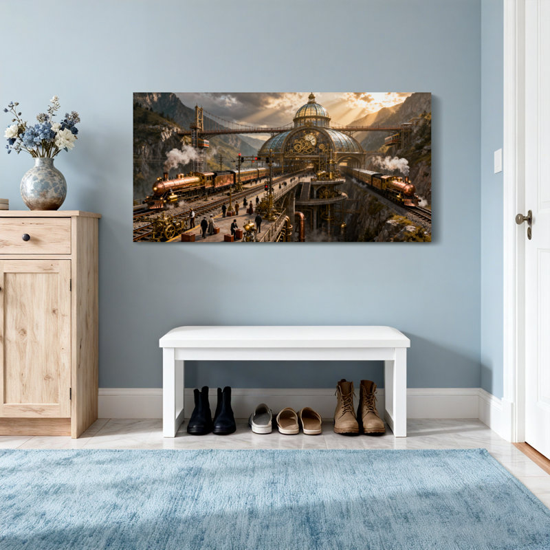 Paysage de montagne fantaisiste et science-fiction Steampunk, H 16 po x l 32 po