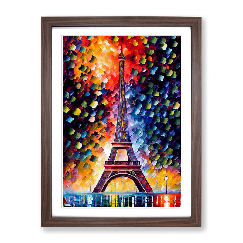 Eiffel Tower In Paris No.3 - Single Picture Frame Print, 64cm H x 46cm W x 2cm D, Walnut Framed