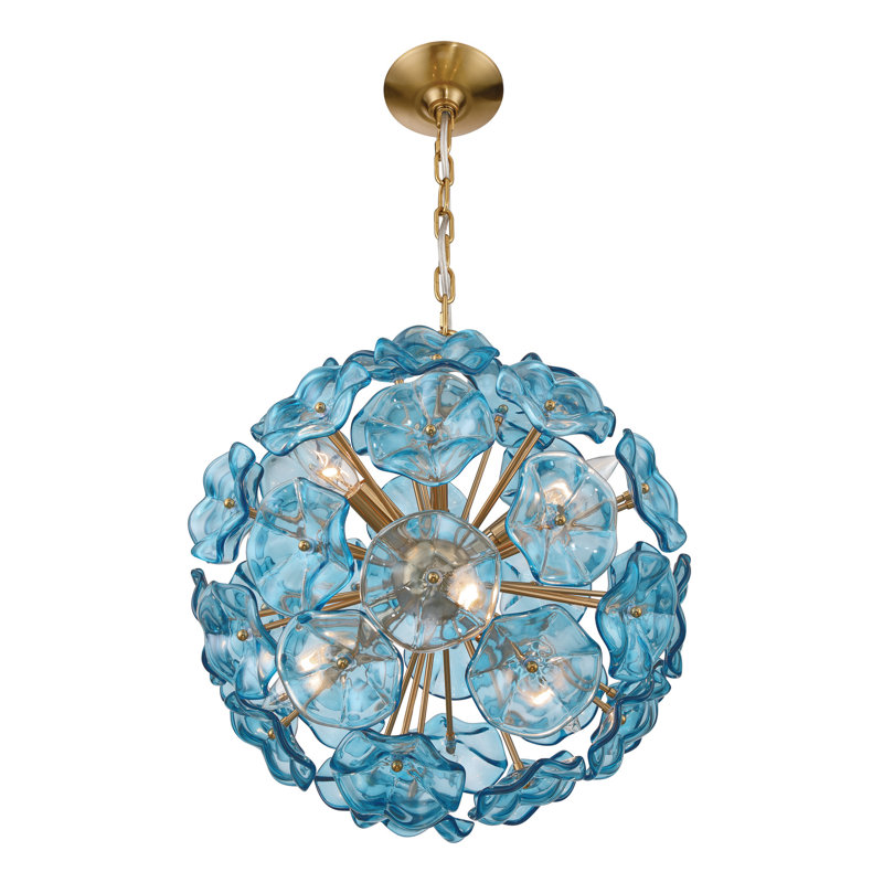 Lustre en laiton vieilli 18,25 po Alerte, Bleu, 21'' H X 18.5'' W X 18.5'' D